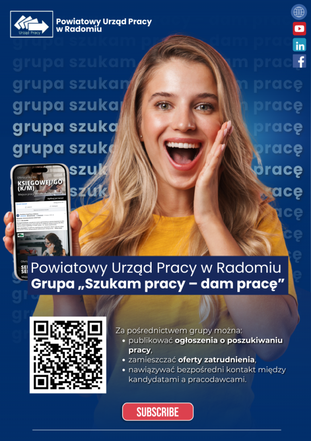 Plakat z kodem QR do grupy Szukam pracy dam pracę