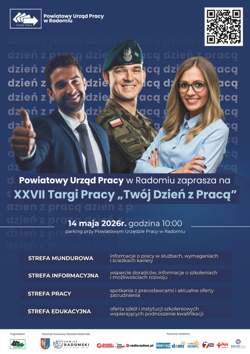 Plakat informacyjny - PUP Radom zaprasza na XXVII Targi Pracy "Twój Dzień z Pracą"